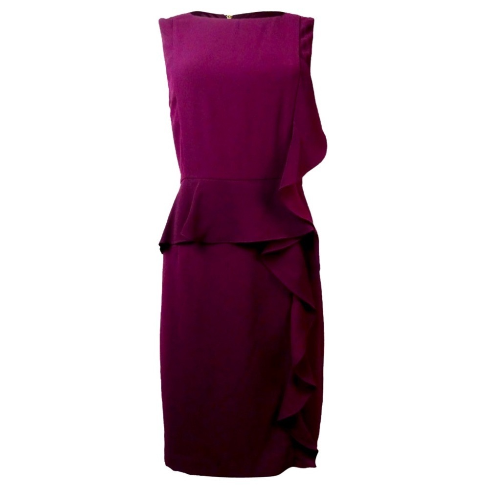 Ivanka Trump Bateau Neck Sleeveless Sheath Dress Purple Gold Accent Zipper Sz 14